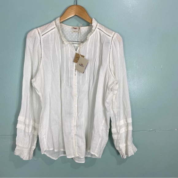 Faherty Willa Top Peasant Blouse White Ruffle Sz L‎ - Picture 2 of 6